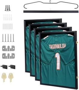 WGOS Jersey Frame, Jersey Display Case, T Shirt Sweater 32’’ x 24’’ Shadow Box, with Lock, Hanger, Mounting Kit, UV Protection, for Football, Soccer, Basketball, Baseball, Uniform (4 Pack)