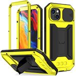 for iPhone 14 Plus Case,Shockproof Hard Case Aluminum Metal Gorilla Glass Military Heavy Duty Sturdy Protector Cover for iPhone 14 Plus,with Lens Protection Cover (Yellow)