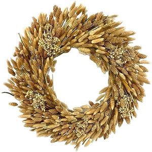 Galt International 21" Preserved Golden Natural Dried Lush Wheat Autumn Fall Wreath - Straw Wreath for Front Door Farmhouse Harvest Thanksgiving Decorations Home Decor Pampas