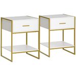 HOMCOM Nightstand Set of 2, Modern Bedside Table with Drawer and Shelf, Bedside Cabinets for Bedroom, White