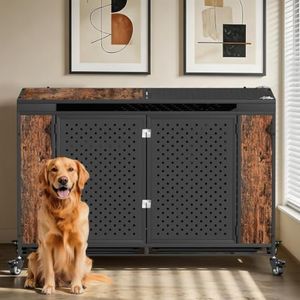 Snuowu 54 Inch Heavy Duty Dog Crate Furniture with Wheels,Indestructible Metal Dog Cage for Large and Medium Dogs, Extra Large XL XXL Dog Crate with Removable Tray.