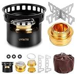 UVIKTE Outdoor Mini Alcohols Stove Camping, Portable Alcohol Burner With Stainless Steel Cross Stand, Storage Bag, Lightweight Tiny Brass Stove For Backpacking Emergency Camp Coffee Hiking Black