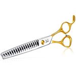 JASON 7.5" 18 Teeth Chunker Shears for Dogs Cats Grooming Texturizing Blending Thinning Scissor Pets Trimming Kit Sharp Gold Shear for Right Handed Groomers