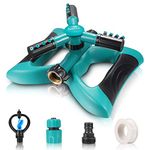 Gesentur Lawn Sprinkler, Automatic 360 Rotating Kids Sprinkler Lawn Irrigation System Covering Large Area with Leak Free Design Durable 3 Arm Sprayer, Summer Outdoor Game (Green-Old)