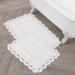 Laura Ashley Crochet Cotton 17x24/21x34 in. 2-Piece Bath Rug Set, Creamy White