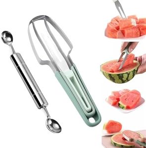Epzia Watermelon Cutter, 4-Piece Set – Stainless Steel Watermelon Fork Slicer, Fruit Cutter, Windmill Slicer, and Knife Set – Summer Fruit Slicing Tool