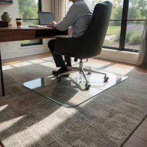 Vitrazza Glass Chair Mat 46” x 60” Superior ¼ Thick, Luminoso Low-Iron Ultra Clear, Certified Tempered Safety Glass, Delivers a Smooth Glide, Protects Carpet or Wood, Beautiful in Home or Office.