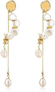 ELESAXISG Gold Baroque Pearl Dangle Earrings For Women Statement Long Pearl Earrings Drop Tassel Jewelry For Wedding Bridesmaid Hanging…, Pearl, Pearl