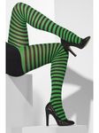 Smiffys Opaque Tights, Green & Black Striped, Fever Hosiery Fancy Dress, Fever Dress Up Accessories