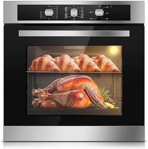 Zomagas 24 Inch Single Wall Oven 2.8 Cu.Ft 3220W, Electric Oven with Mechanical Knob Control, 9 Functions, 360° Rotisserie,Triple Glass Door & Enamel Cavity for restaurant, hotel, and home