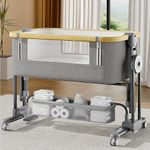 StarAndDaisy Baby Crib Cradle/Beside Cradle for Infant & Toddler Convertible Bedside Bassinet with 7 Level Height Adjustment, Mosquito Net, Locking Wheels, Storage Basket - Grey