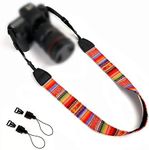 WANBY Weave Camera Canvas Neck Shoulder Camera Strap with Quick Release Buckles Vintage Print Soft Camera Straps for Women Men All DSLR SLR Cameras (Red)