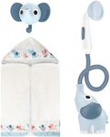 Yookidoo Baby Bath Elephant Shower Head Gift Set - Includes Hooded Towel & Hanger - Control Water Flow from 2 Elephant Trunk Knobs for Maximum Fun in Tub or Sink Newborns or Toddlers (Cloudy Blue)