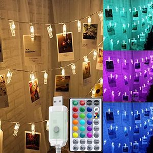 Solhice 20ft Photo Clips String Lights Color Changing 40 LEDs, Hanging Lights for Teen Girls Room Decor, Teenage Christmas Gifts, Indoor Bedroom Dorm USB Wall Lights for Pictures with Remote