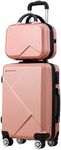 2Pcs Luggage Set Carry On Travel Hard Shell 20inch Traveller Suitcases & Vanity Bag Lightweight Pink