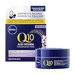 NIVEA Q10 Anti-Wrinkle + Fragrance Free Night Cream for Sensitive Skin | Night face moisturizer | 50mL