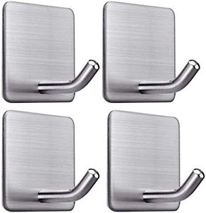 HASTHIP® Wall Hooks for Hanging Strong, Hooks for Wall Without Drilling, Heavy Duty Stainless Steel Waterproof Towel Hooks Stick on Hooks Sticky Hooks for Hanging Bathroom Kitchen -4 Packs