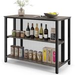 COSTWAY 2-in-1 Bar Table, 3-Tier Bar Cabinet Unit with Open Shelves & Adjustable Foot Pads, Metal Breakfast Kitchen Island Table for Home Pub Bistro (Grey)