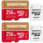 [5-Yrs Free Data Recovery] Gigastone 256GB Micro SD Card 2-Pack, 4K Camera Pro, A2 V30 for Smartphone, Gopro, Action Cams, 4K UHD Video, for Nintendo-Switch, Up to 100MB/s, UHS-I U3 C10 with Adapter