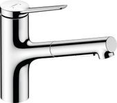 hansgrohe Zesis M33 - kitchen tap with pull-out spray, 2 sprays, kitchen sink tap with spout height 150 mm, kitchen mixer tap with swivel spout, chrome