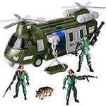 JOYIN Military Vehicles Toy Set of Friction Powered Transport Helicopter with Light and Sound Siren, and Soldier Army Men Action Figures for Kids,Green