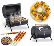 HOT LIFE Fordable (BARREL) Camping Grill Charcoal Grill Barbeque with 10 Skewers & 2 Charcoal Tray l will make the perfect choice.