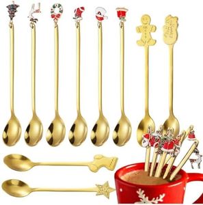 ZANZER 10 Pieces Christmas Spoon Christmas Stirring Spoons Stainless Steel Coffee Spoons Xmas Spoons Teaspoons Dessert Spoons Christmas Tableware Spoons for Christmas Party Table Decorations