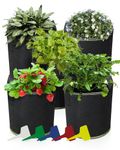 Trongle 5 Pack 10 Gallon Plant Growing Bags, Non-Woven Breathable Fabric Grow Bags with 5 Plant Label and Strap Handles, Reusable Garden Growing Containers for Tomato Strawberry Vegetable Fruit Flower