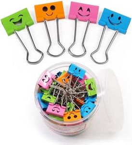 Coideal Colored Face Binder Paper Clips, 48 Pcs 1 Inch Medium Assorted Smile Bull Clip Clamps Multi Color Cute Hollow Smiling for Office (25mm)