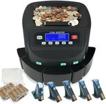 Professional USD Coin Counter and Sorter with LCD Display,Coin Sorter Machine for USD Coin 1￠5￠10￠25￠$1, 2000-coin Capacity,300 Coins/min,Automatic Change Counter,5 Bins,5 Tubes (96 Wrappers+Cover)