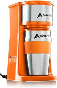 AdirChef Single Serve Mini Travel Coffee Maker & 15 oz. Travel Mug Coffee Tumbler & Reusable Filter for Home, Office, Camping, Portable Small and Compact, Great for Fathers Day (Orange)