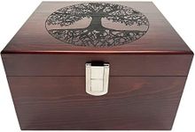 Blake & Lake Tree of Life Large Wooden Decorative Box - Wooden Keepsake Box with Hinged Lid and Metal Latch Wood Storage Boxes with Lid Engraved Design (Dark Pine Wood)