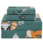 JSD Green Forest Animal Kids Sheet Set Full Size, 4 Piece Soft Printed Microfiber Bed Sheets Deep Pocket