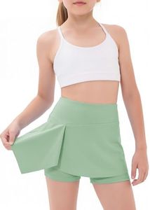CharmWM Girls High Elastic Waist Shorts Kids Cute Active Golf Tennis Skorts Skirts Leggings Pants Light Green