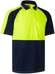 Zmart Australia HI VIS Short Sleeve Polo Workwear Shirt Tops Tee Tradie Cool Dry Safety Two Tone, Fluro Yellow/Navy, M