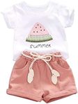 CM C&M WODRO Baby Toddler Girls Summer Shorts Sets Kids Watermelon Letter Print Tops Shorts Outfits Clothes for 1-4 Years Old (Pink, 2-3 Years(100))