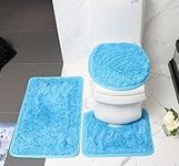 Bath Mat 3 Piece Sets Bathroom Light blue Rug Non Slip Bath Mat U contour Rug Toilet Seat Cover blue