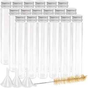 DEPEPE 18pcs 115ml Clear Flat Plastic Test Tubes with Screw Caps 30 x 180mm with 3 Funnels and 1 Brush, Large Test Tubes Containers for Bath Salt Candy Storage