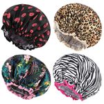 Abeillo 4 Packs Double Layer Shower Caps Reusable Bath Cap Waterproof Elastic Shower Hat Edge Covering Ears for Women Shower Spa Salon