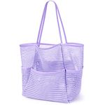 KPX Mesh Beach Bag, Tote Bag for Women Large Foldable Mesh Swimming Bag with Pockets - Sandproof, Waterproof, Purple, Large