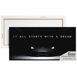 SuccessHunters It All Starts With a Dream Entrepreneur Office Decor Motivational Wall Art Canvas Print Inspirational Quote Supercar (24" x 48")