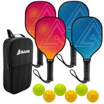Asani Pickleball Paddle Set of 4-7-Ply Basswood Construction with Durable Edge Guard, Includes 6 Balls and Carry Bag, Ideal for Beginners and Intermediates