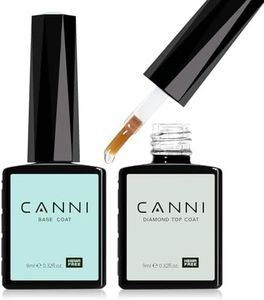 CANNI 2 Pcs No Wipe Gel Top Coat and Base Coat Set- High Gloss Shiny Long Lasting Base Top Coat Gel Nail Polish, Soak Off Nail Art Home and Professional Manicure