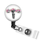 Floral Uterus Retractable ID Badge Reel, Swivel Alligator Clip, 34in. Nylon Cord, Labor and Delivery, OB Gynecology, Medical MD RN Nurse Badge ID, Badge Holder, ID Badge Pull, L&D, Midwife Name Tag