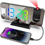 Projection Alarm Clock for Bedroom Ceiling, 11 Colors RGB Digital Alarm Clock for Teens & Adult, 180°Projector on Ceiling,with USB Charging Port,5 Dimmer, Dual Alarm,7.3'' Mirror Display (Black)