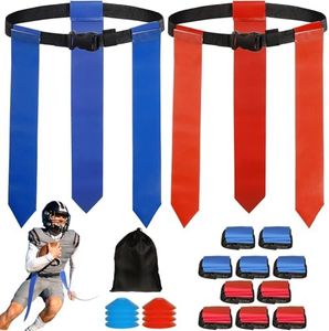 Flag Football Belts, 10 Player Adjustable Flag Football Set with 30 Flags, 8 Cones Flag Football Belts and Flags for Youth Adults Training