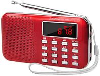 Retekess PR11 Portable Radio Rechargeable, AM FM Digital Radio, with Emergency Flashlight, USB, TF, AUX Port, Earphone Jack, Ideal MP3 Player (Red)