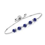 Gem Stone King 3.26 Ct Blue Created Sapphire G/H Lab Grown Diamond 925 Silver Tennis Bracelet