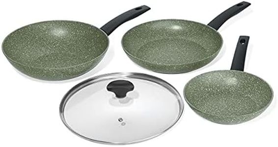 Prestige Eco Non Toxic Non Stick Frying Pan Set of 2 & Wok with Lid - Induction Ready PFOA Free Cookware, Dishwasher Safe Cookware Made in Italy of Recyclable Materials, Green