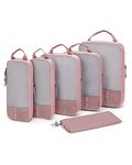 Compression Packing Cubes for Suitcases, BAGSMART 6 Set Travel Organizer Cubes for Travel Essentials, Expandable Luggage Suitcase Organizer Bags, Packing Organizers for Women/Men,Dark Pink,6 PCS